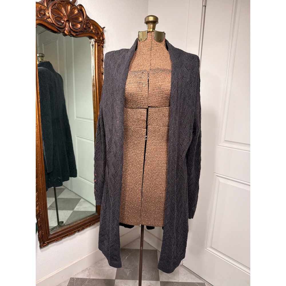 Leo & Nicole Gray Chevron Pointelle Open Front Duster Cardigan Sweater XL